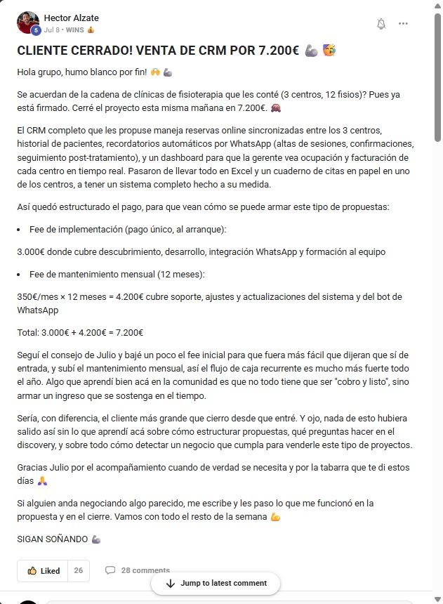 Héctor Alzate comparte una venta de CRM por 7.200 euros