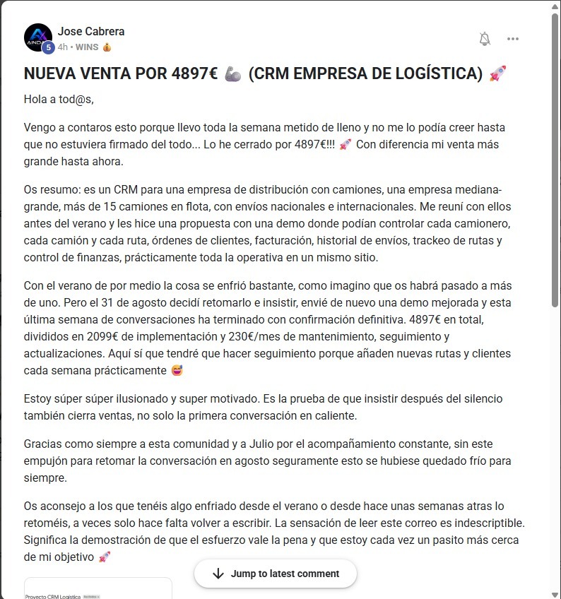 Jose Cabrera comparte una venta de CRM para logística por 4.897 euros